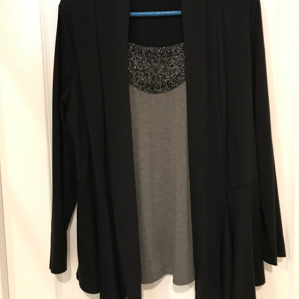 AB Studio Brand Blouse, Size Lg, Black and Gray/Silver